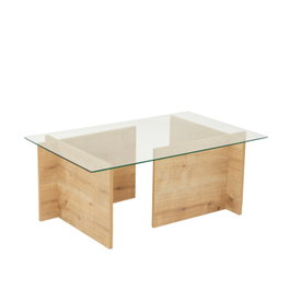 Hanah Home Mesa de Centro Roble Zafiro, Tapa Cristal Templado y Marco Madera Maciza, 105x65x40 cm